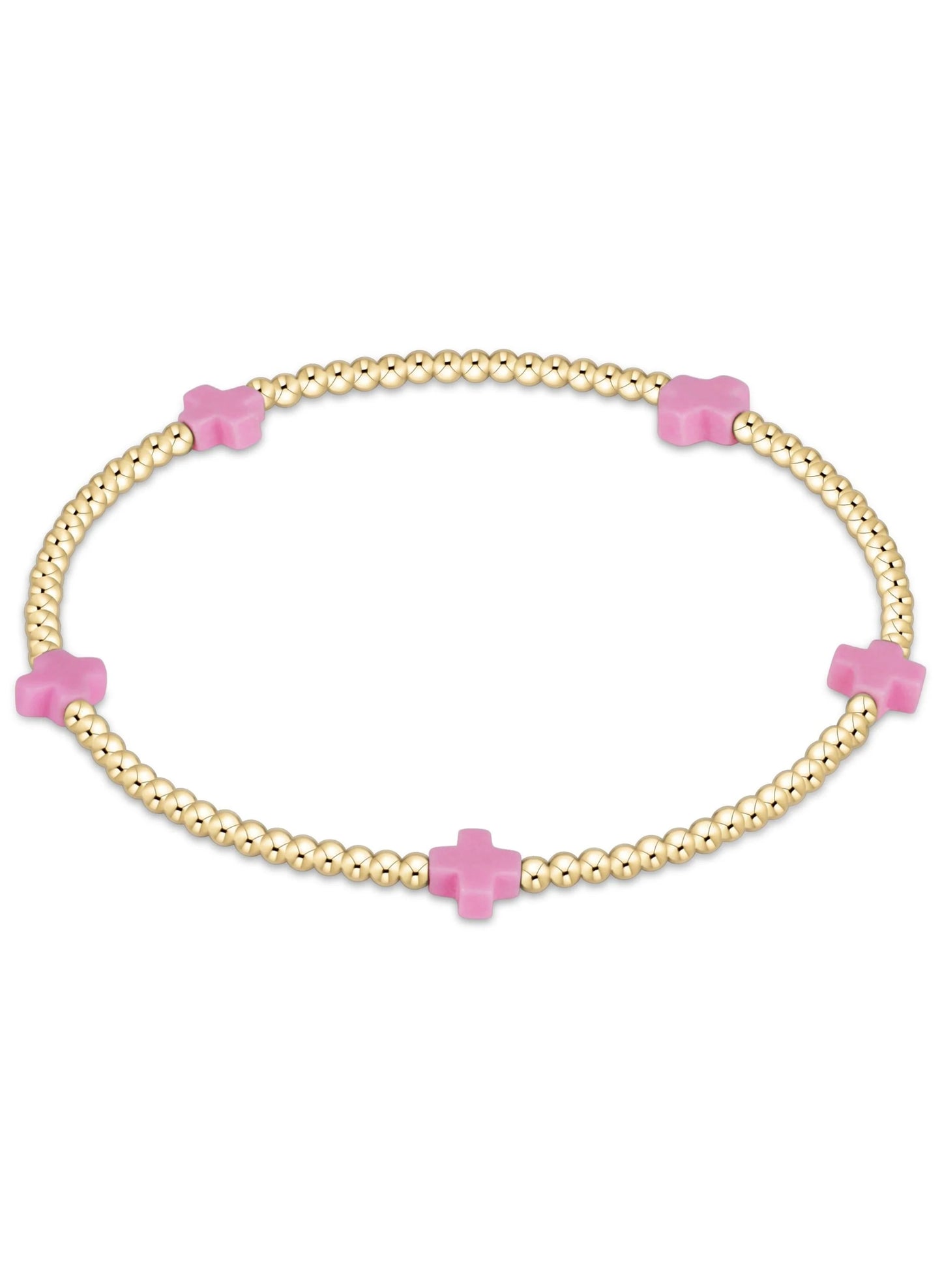 enewton design Signature Cross Small Gold Pattern 2mm Bead Bracelet - Bright Pink available at The Good Life Boutique