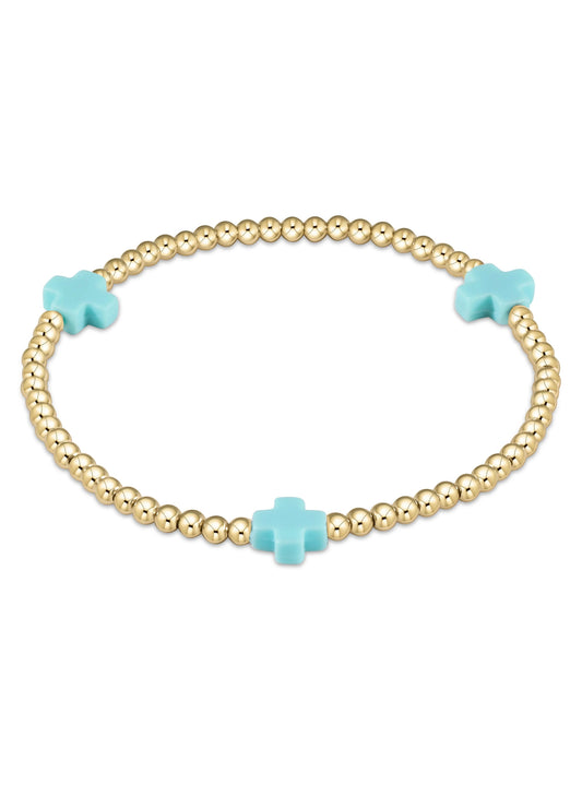 enewton design Signature Cross Gold Pattern 3mm Bead Bracelet - Turquoise available at The Good Life Boutique