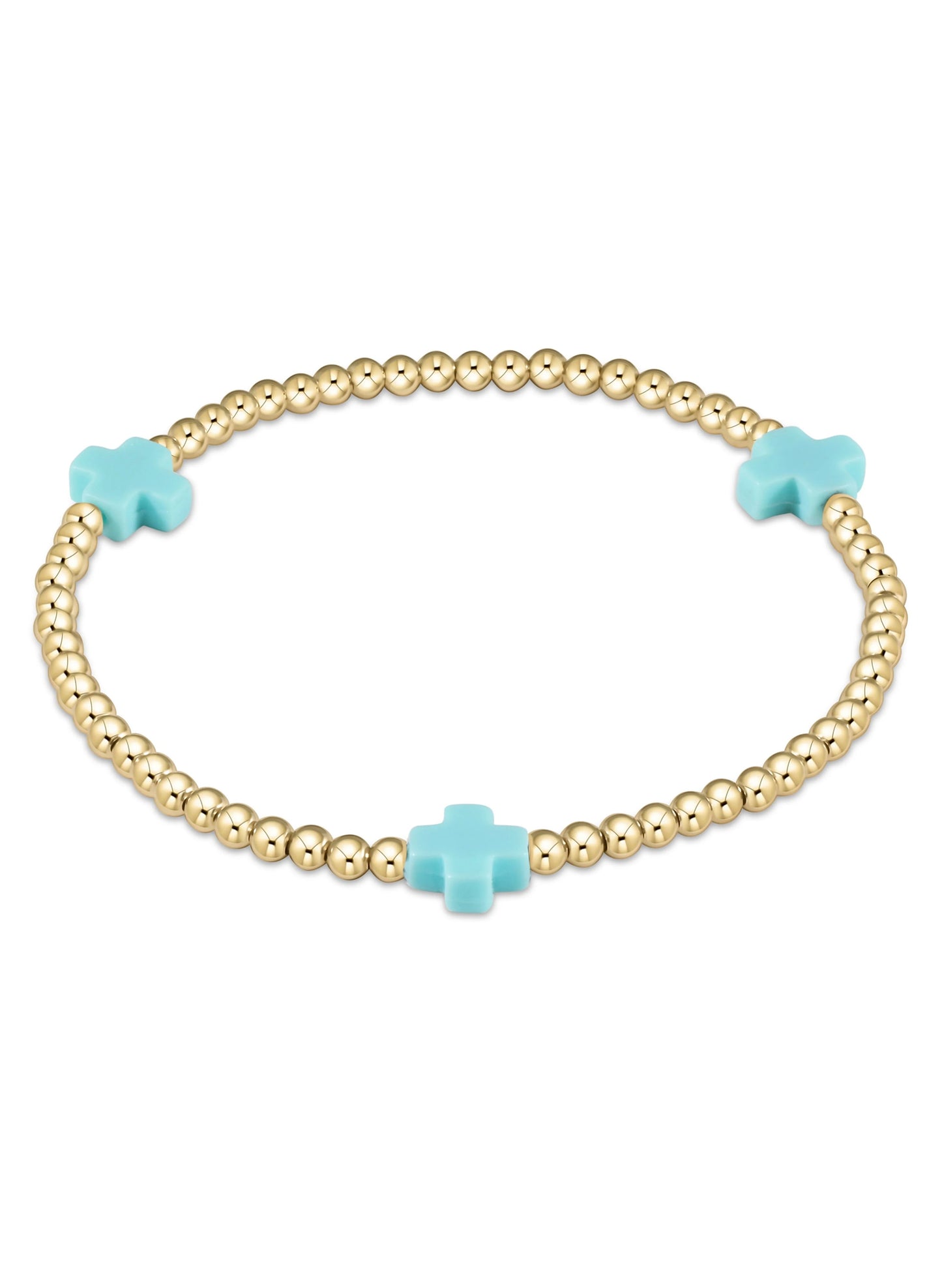 enewton design Signature Cross Gold Pattern 3mm Bead Bracelet - Turquoise available at The Good Life Boutique