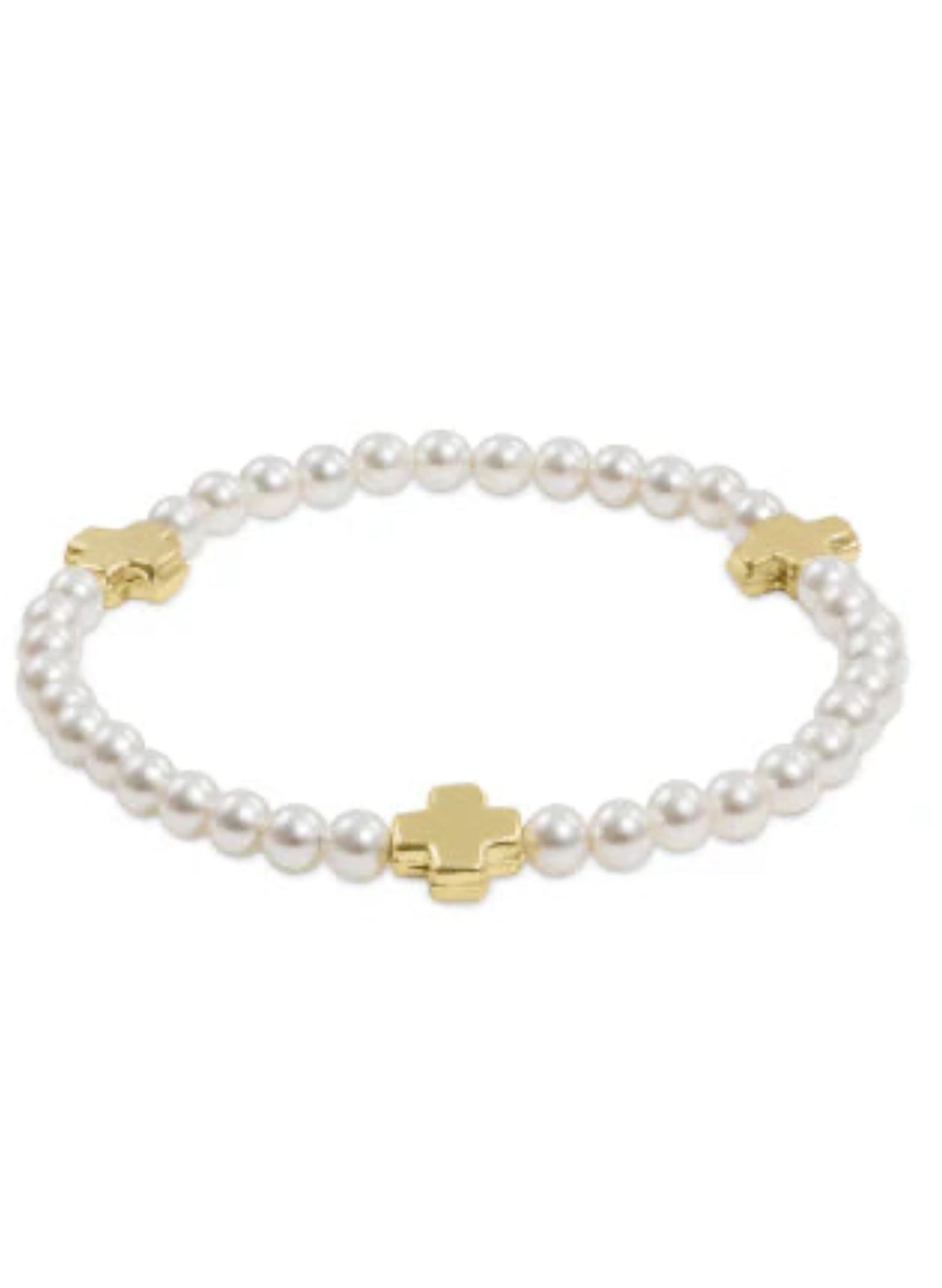 enewton design Signature Cross Pearl Pattern 4mm Bead Bracelet - Gold available at The Good Life Boutique