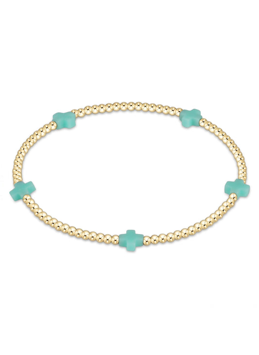 enewton design Signature Cross Small Gold Pattern 2mm Bead Bracelet - Mint available at The Good Life Boutique