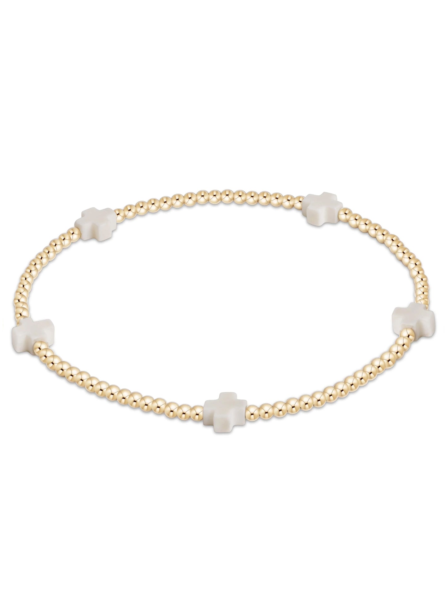 enewton design Signature Cross Small Gold Pattern 2mm Bead Bracelet - Off-White available at The Good Life Boutique