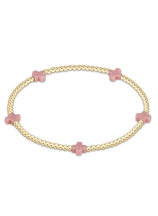 enewton design Signature Cross Small Gold Pattern 2mm Bead Bracelet - Pink available at The Good Life Boutique