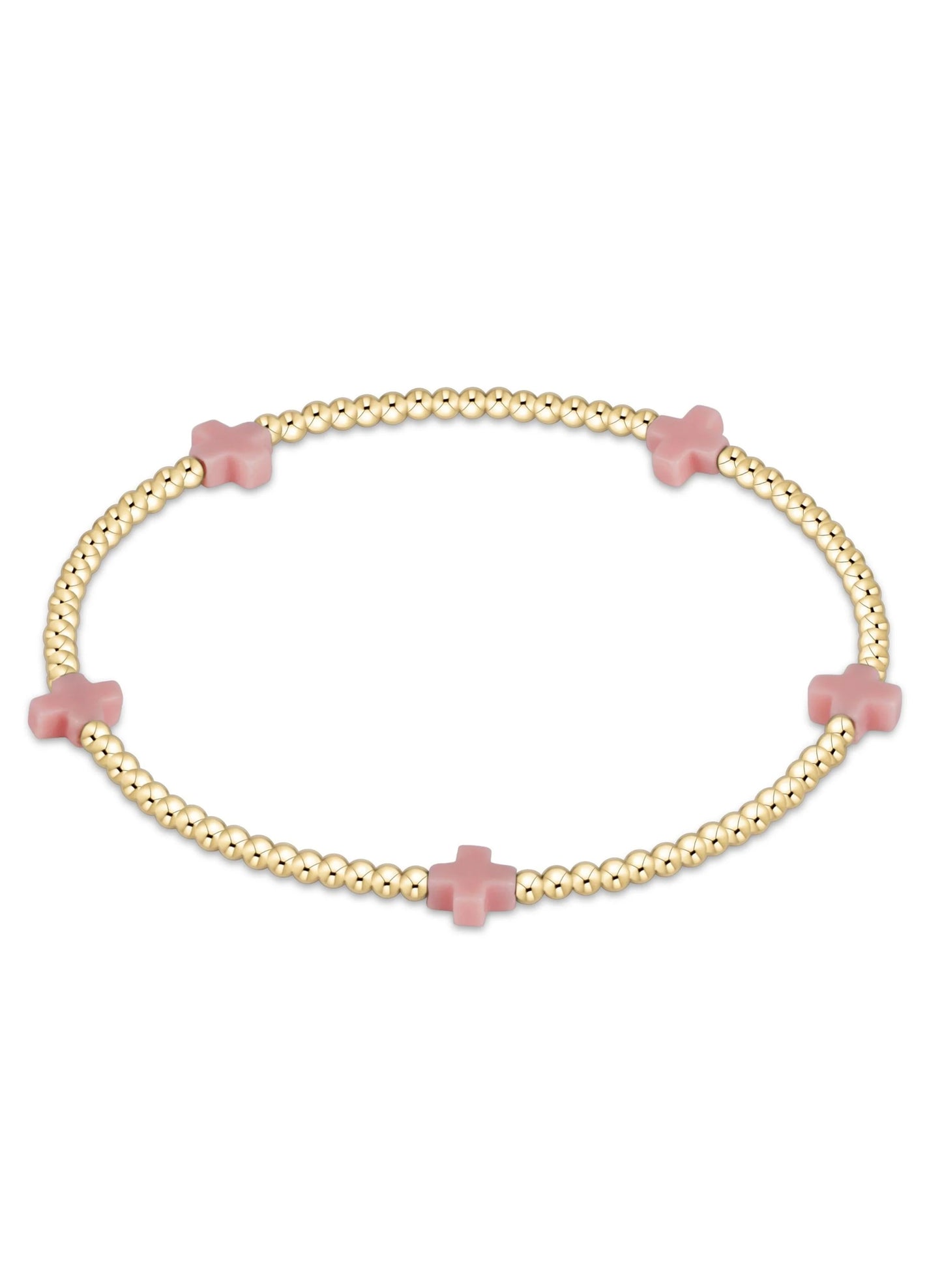 enewton design Signature Cross Small Gold Pattern 2mm Bead Bracelet - Pink available at The Good Life Boutique