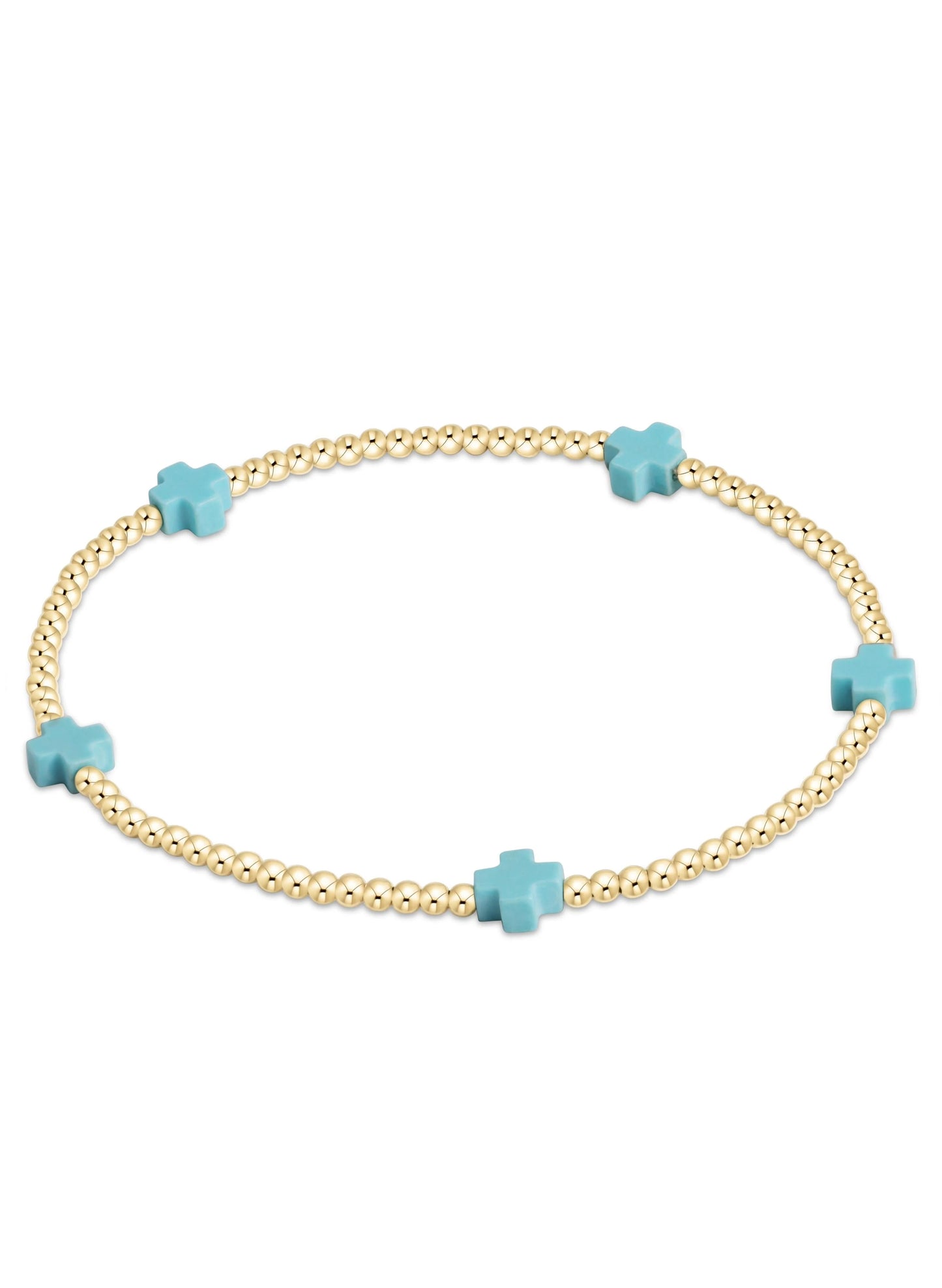 enewton design Signature Cross Small Gold Pattern 2mm Bead Bracelet - Turquoise available at The Good Life Boutique