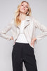 Charlie B Charlie B - Silver Foil Faux Leather Motto Jacket - Champagne available at The Good Life Boutique