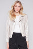 Charlie B Charlie B - Silver Foil Faux Leather Motto Jacket - Champagne available at The Good Life Boutique