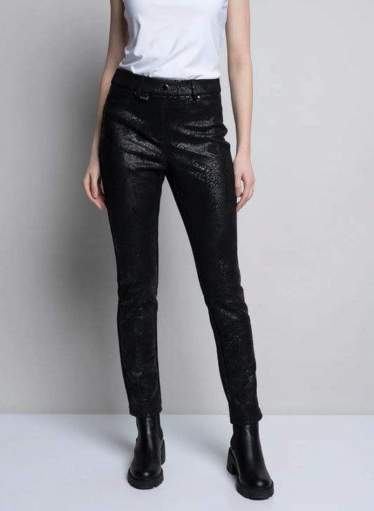 Picadilly Fashions Picadilly Slim-Leg Printed Faux Leather Pant w/Pockets - Black available at The Good Life Boutique