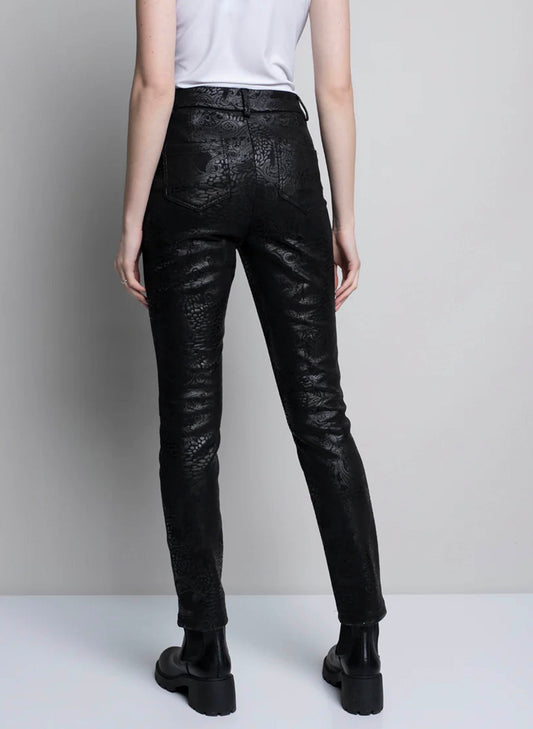 Picadilly Fashions Picadilly Slim-Leg Printed Faux Leather Pant w/Pockets - Black available at The Good Life Boutique