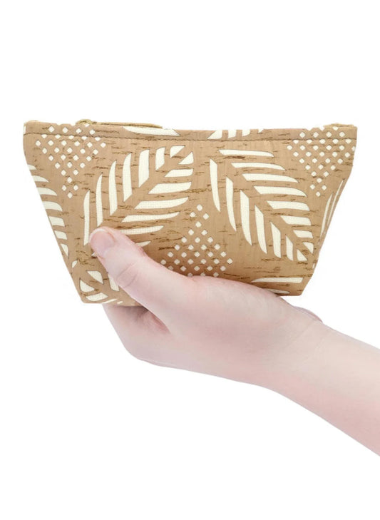 Small Cork Zipper Pouch - Cream Palm