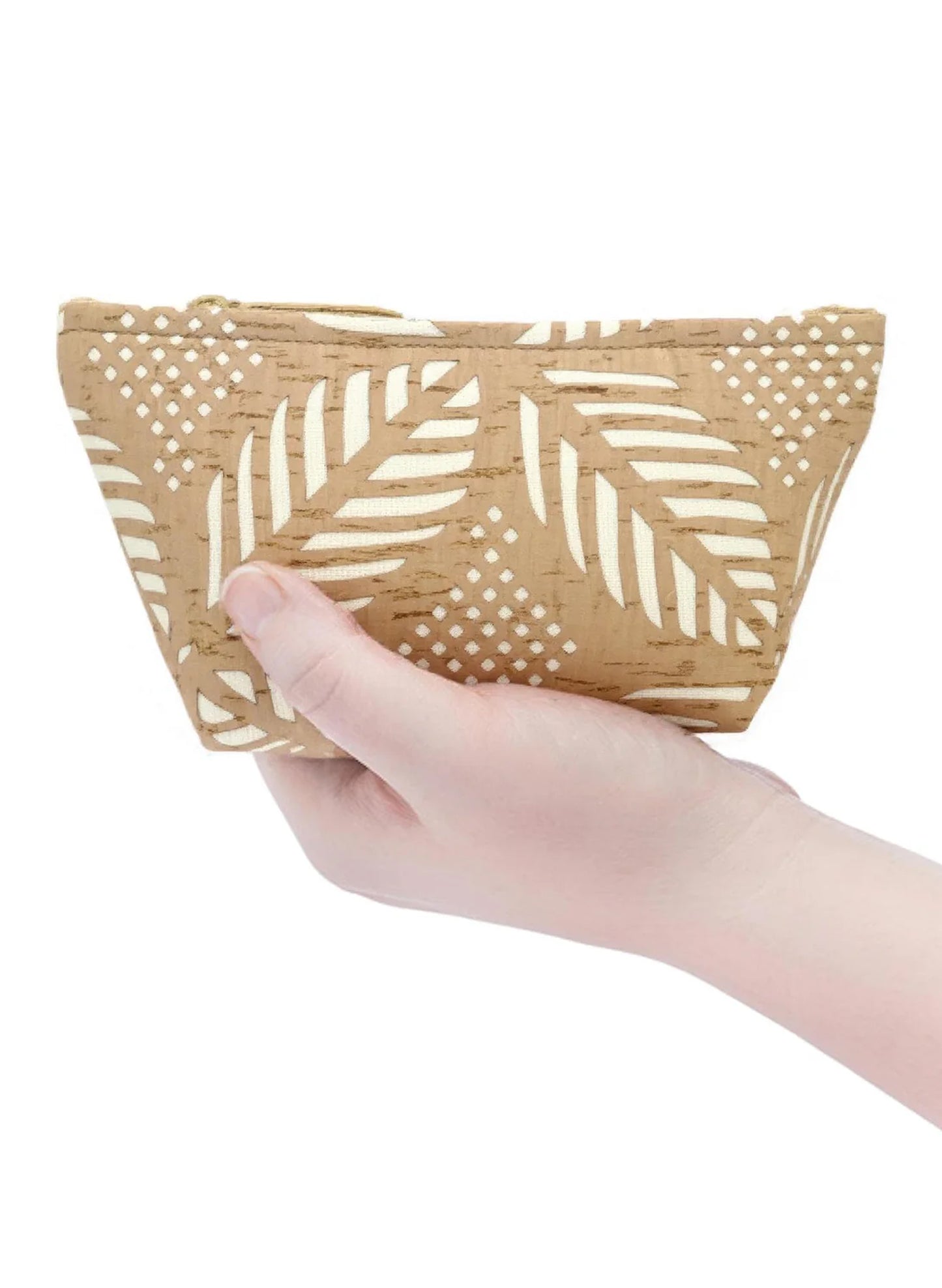 Small Cork Zipper Pouch - Cream Palm