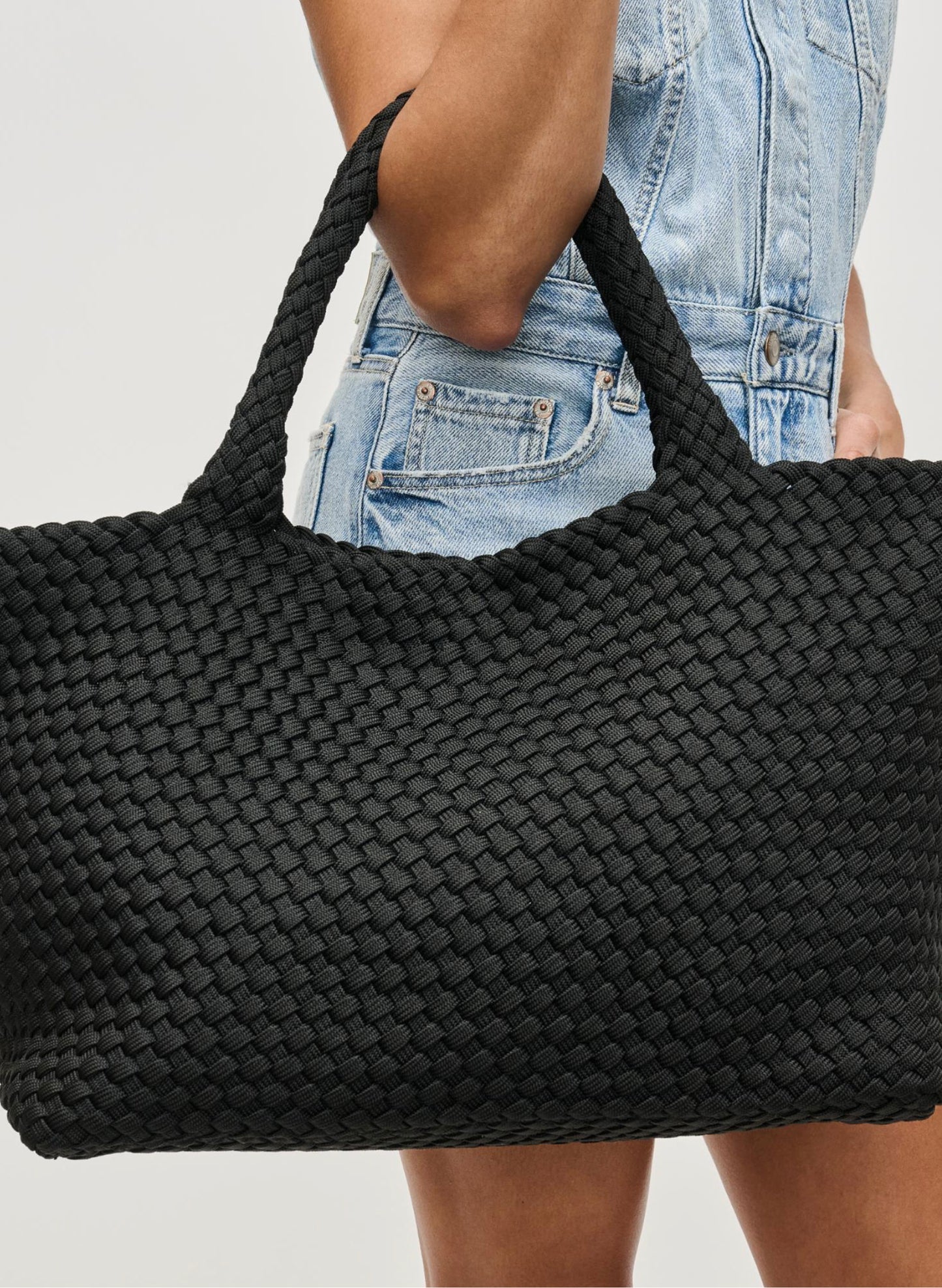 Sol & Selene Sol & Selene - Sky's The Limit - Large Laced Up Eco-Edition Tote - Black available at The Good Life Boutique