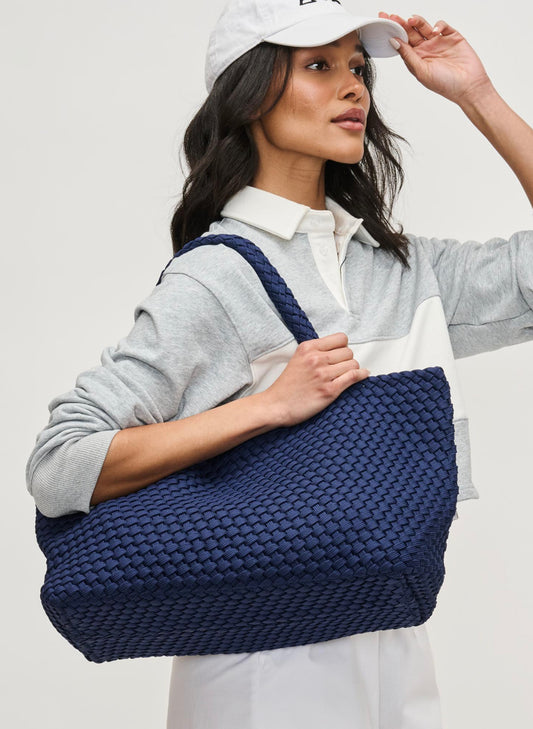 Sol & Selene Sol & Selene - Sky's The Limit - Large Laced Up Eco-Edition Tote - Navy available at The Good Life Boutique