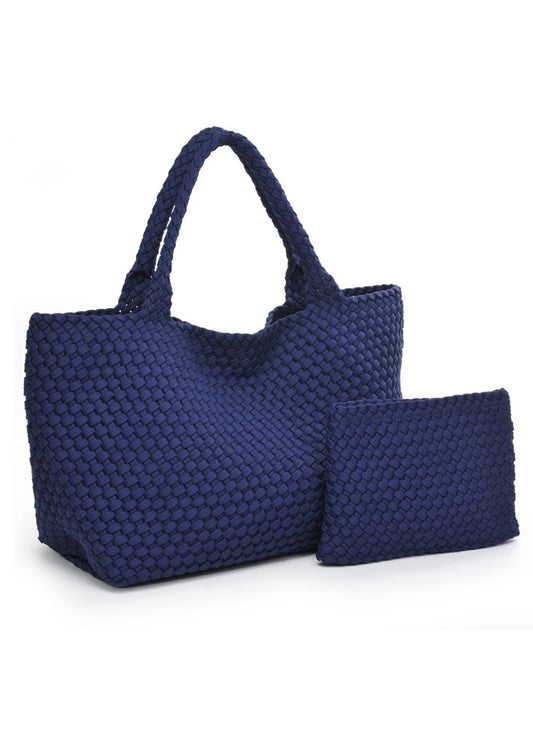 Sol & Selene Sol & Selene - Sky's The Limit - Large Laced Up Eco-Edition Tote - Navy available at The Good Life Boutique