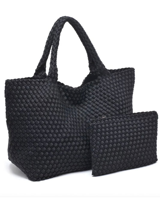 Sol & Selene Sol & Selene - Sky's The Limit - Large Woven Neoprene Tote - Black available at The Good Life Boutique