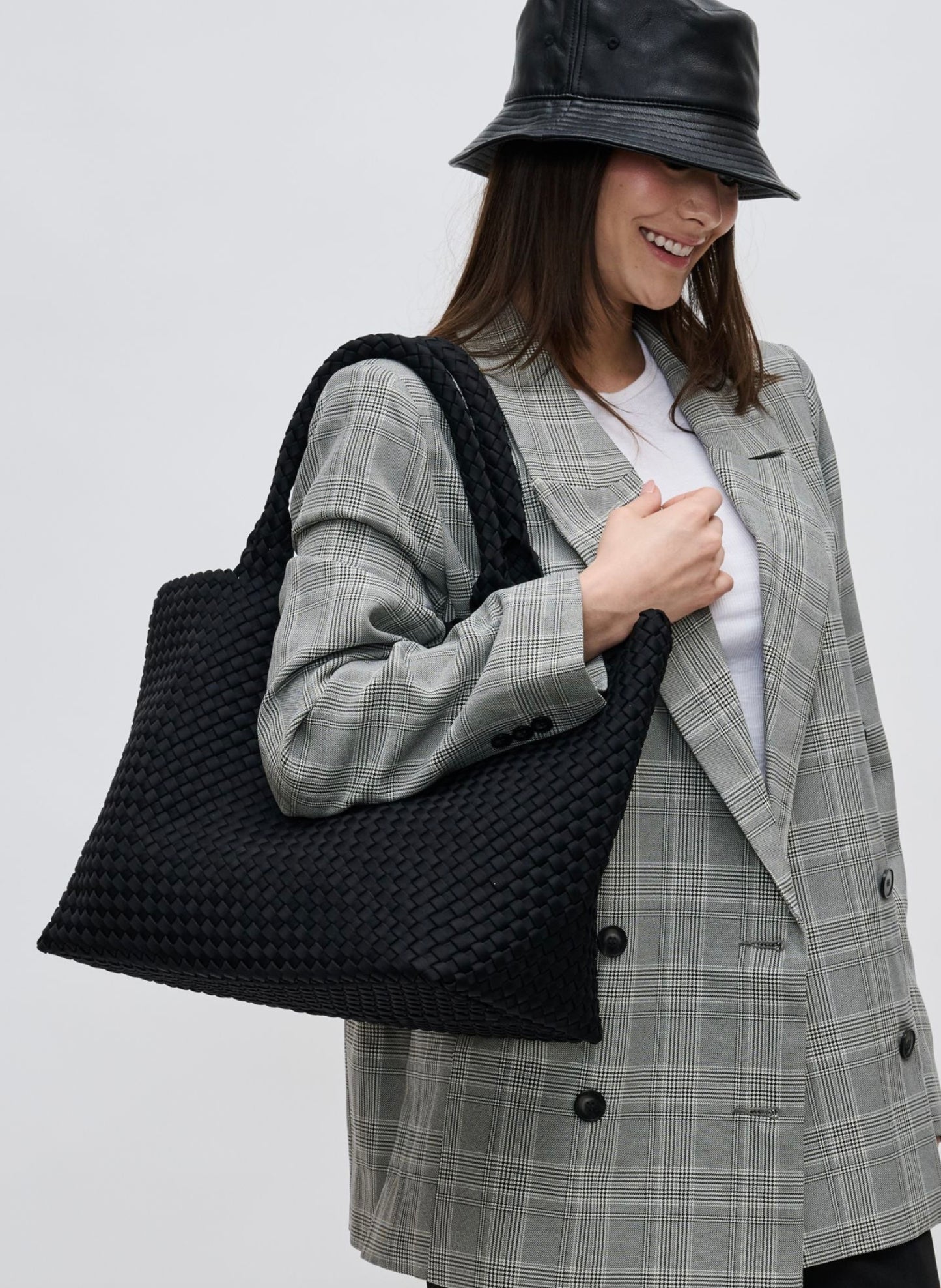 Sol & Selene Sol & Selene - Sky's The Limit - Large Woven Neoprene Tote - Black available at The Good Life Boutique