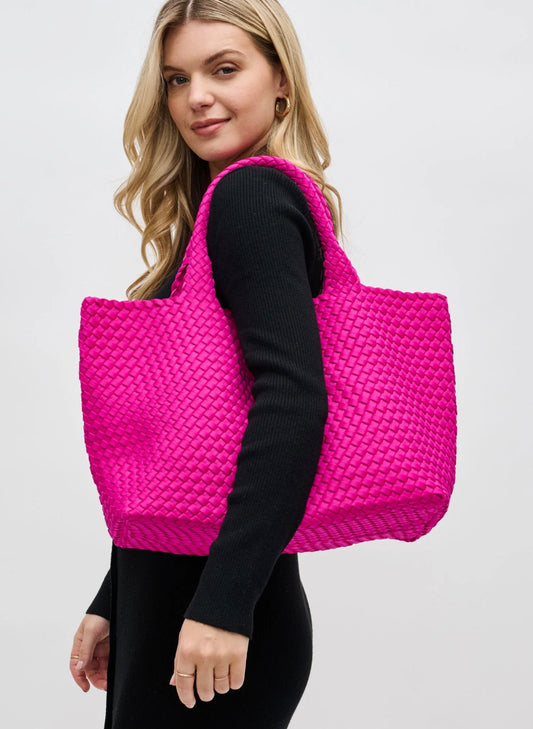 Sol & Selene Sol & Selene - Sky's The Limit - Large Woven Neoprene Tote - Fuchsia available at The Good Life Boutique