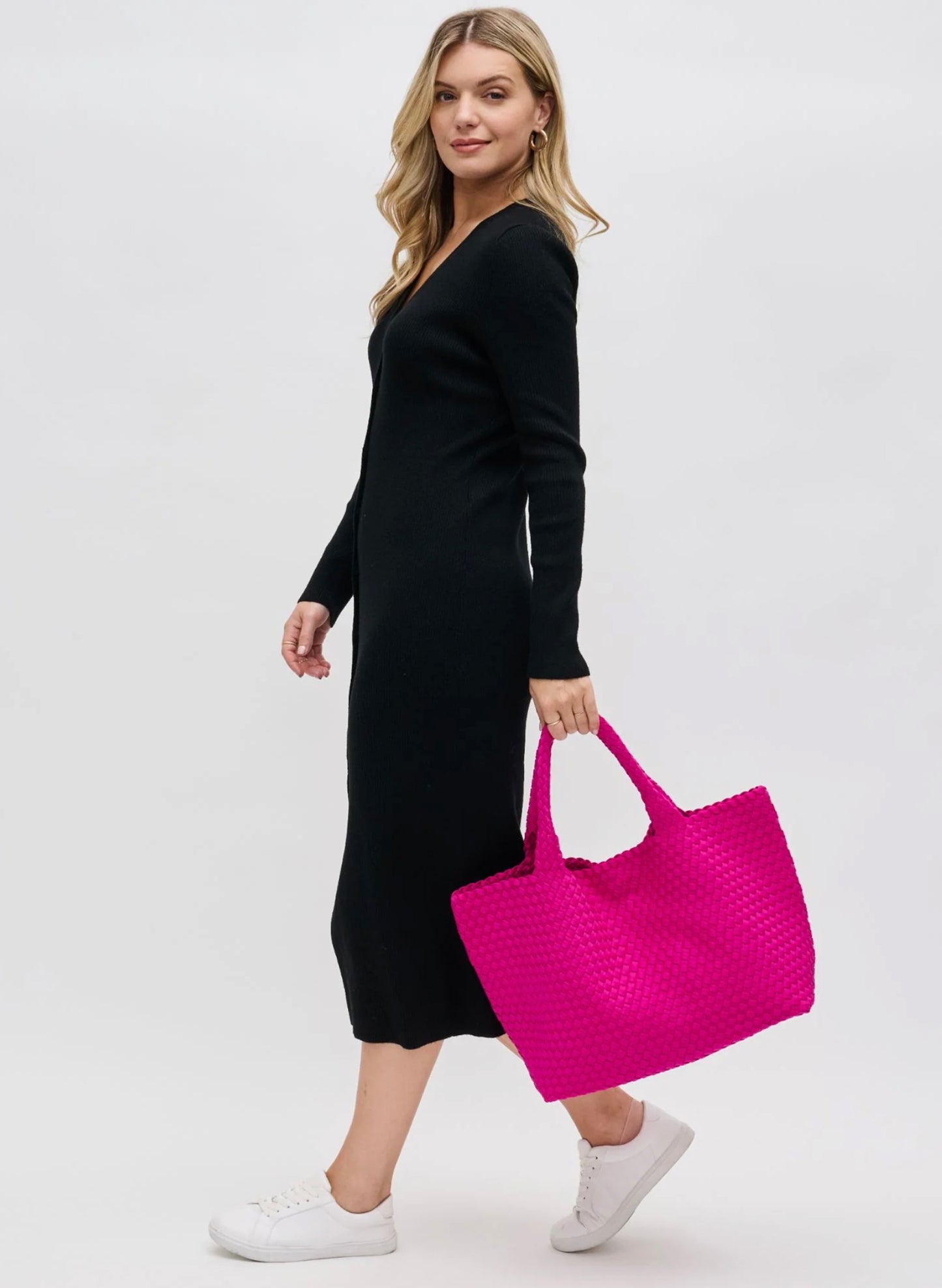 Sol & Selene Sol & Selene - Sky's The Limit - Large Woven Neoprene Tote - Fuchsia available at The Good Life Boutique