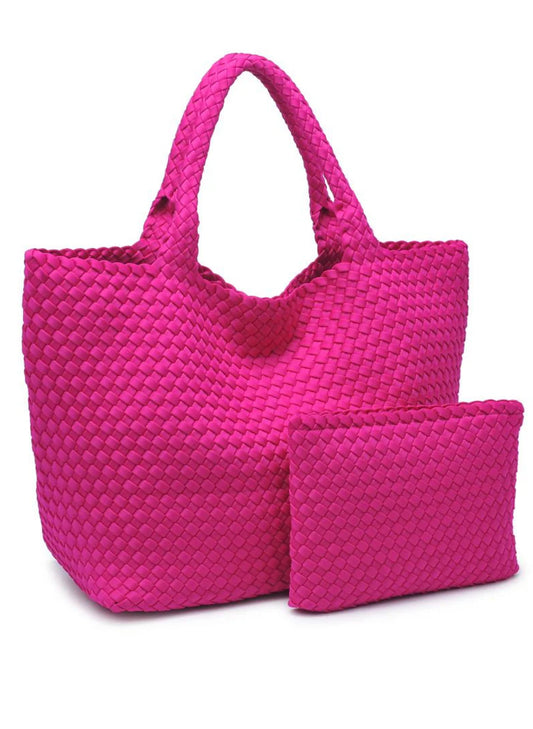 Sol & Selene Sol & Selene - Sky's The Limit - Large Woven Neoprene Tote - Fuchsia available at The Good Life Boutique