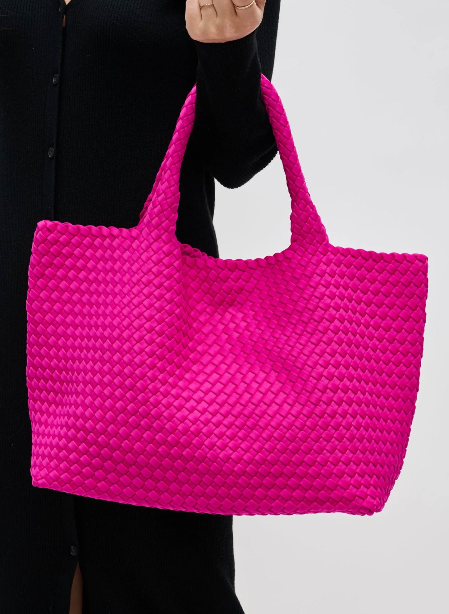 Sol & Selene Sol & Selene - Sky's The Limit - Large Woven Neoprene Tote - Fuchsia available at The Good Life Boutique