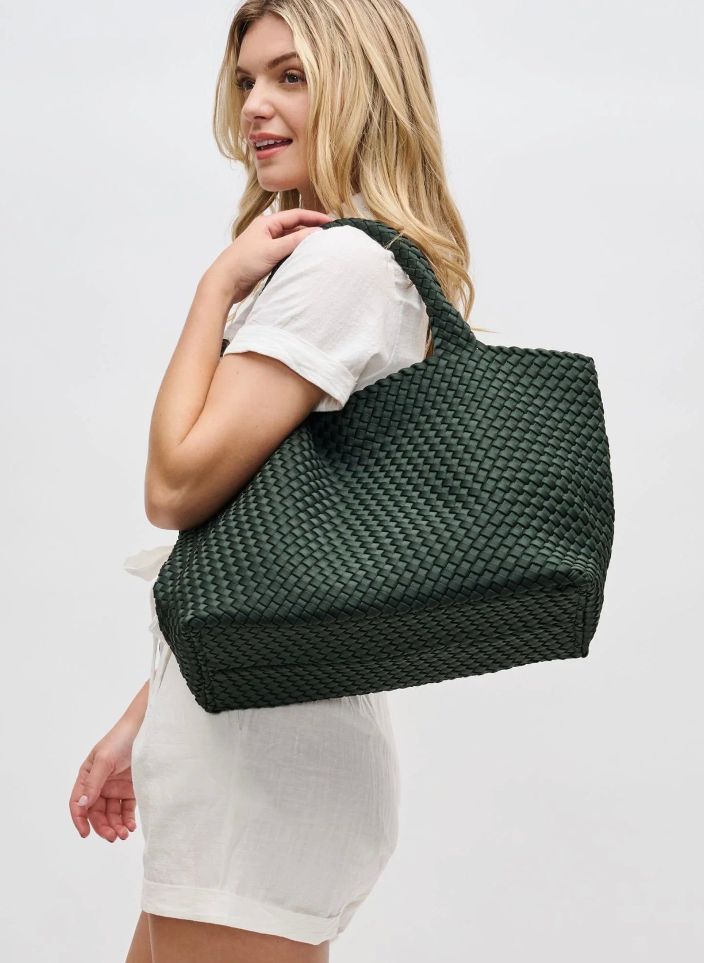 Sol & Selene Sol & Selene - Sky's The Limit - Large Woven Neoprene Tote - Olive available at The Good Life Boutique