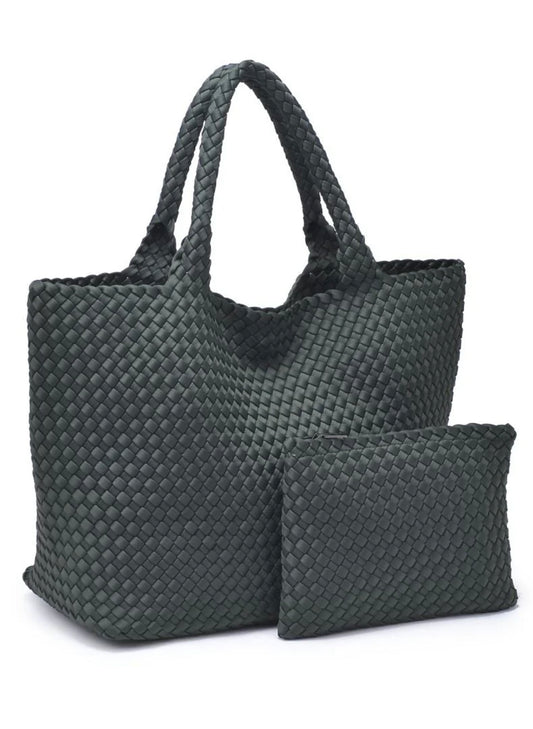 Sol & Selene Sol & Selene - Sky's The Limit - Large Woven Neoprene Tote - Olive available at The Good Life Boutique