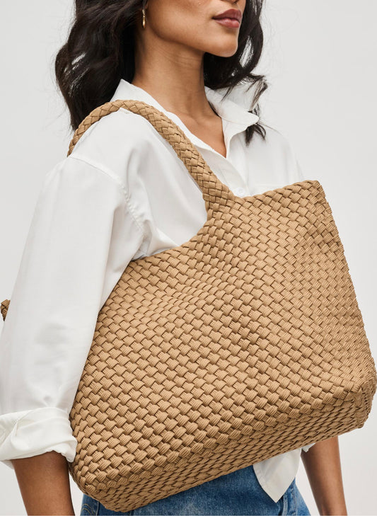 Sol & Selene Sol & Selene - Sky's The Limit - Medium Laced Up Eco-Edition Tote - Nude available at The Good Life Boutique