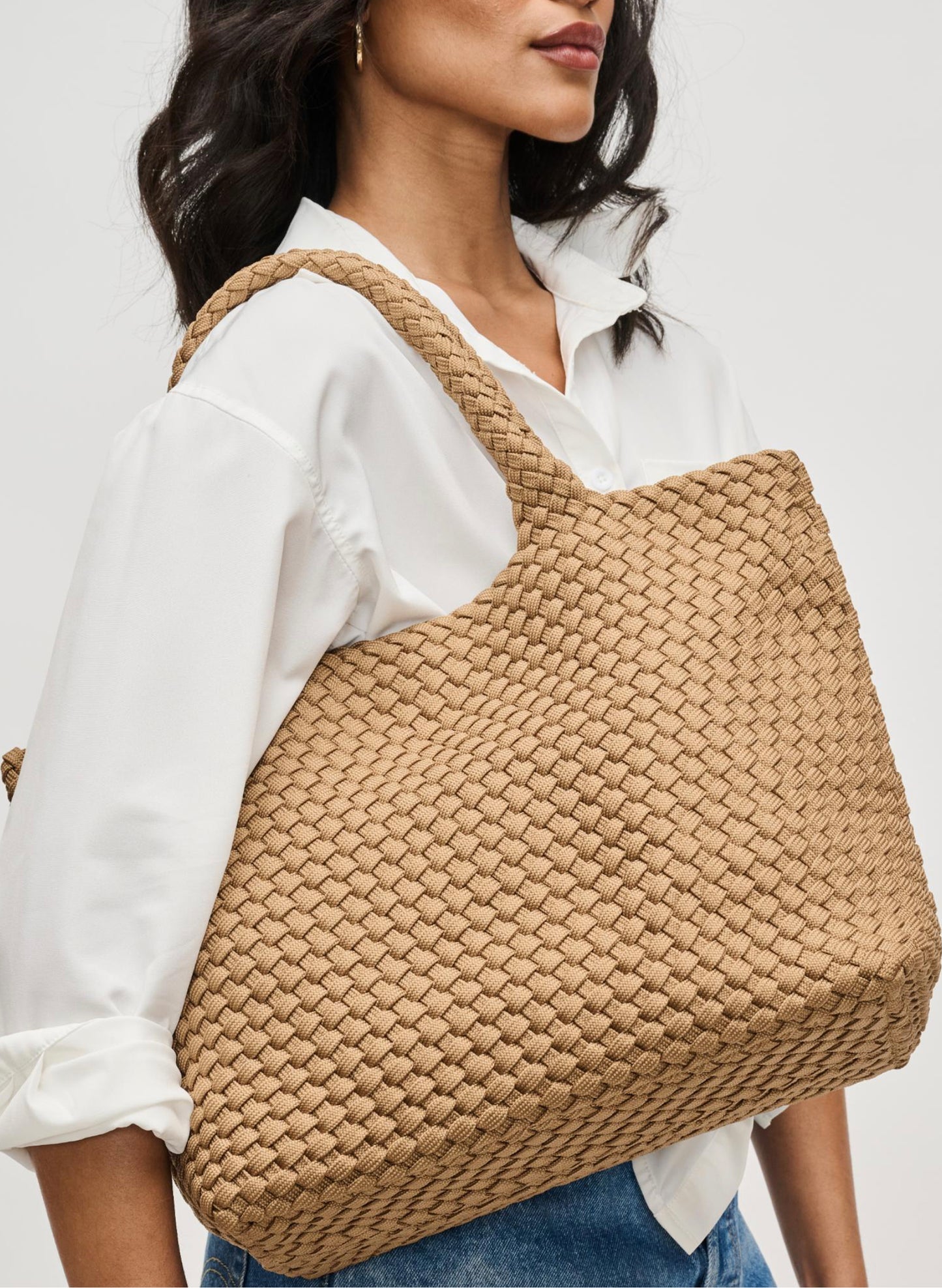 Sol & Selene Sol & Selene - Sky's The Limit - Medium Laced Up Eco-Edition Tote - Nude available at The Good Life Boutique
