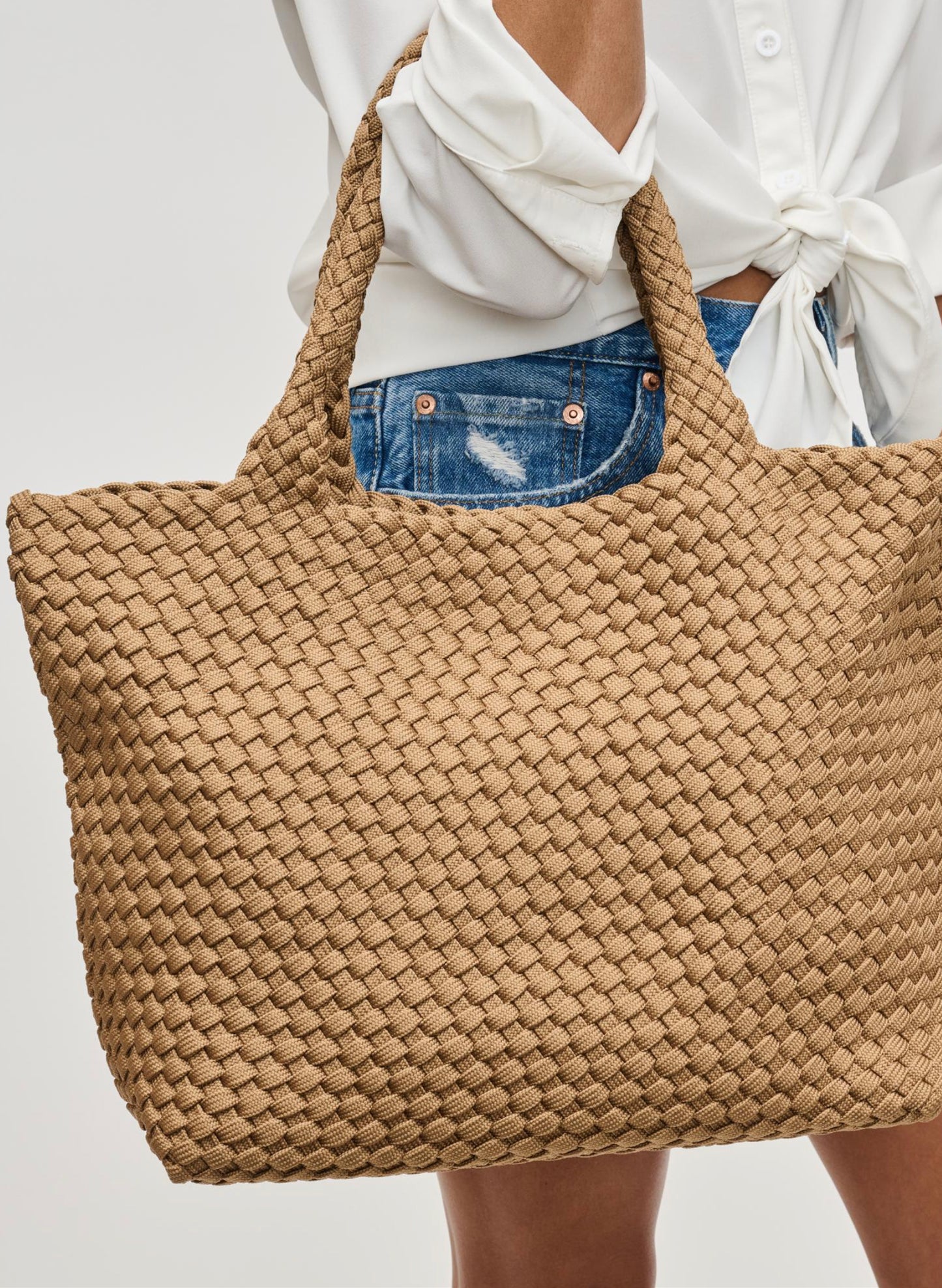 Sol & Selene Sol & Selene - Sky's The Limit - Medium Laced Up Eco-Edition Tote - Nude available at The Good Life Boutique