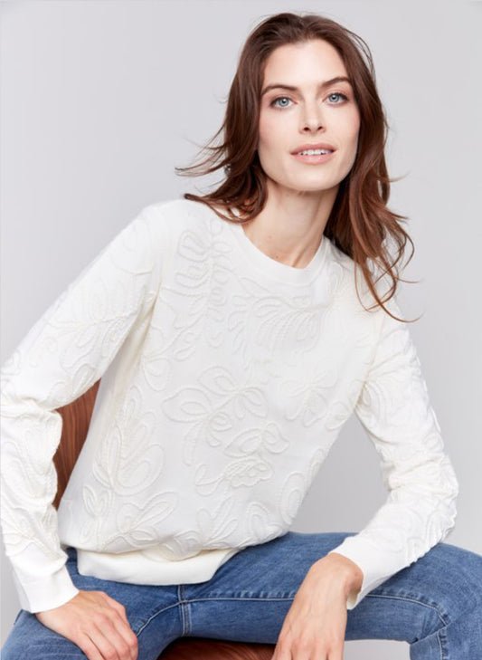 Charlie B Charlie B - Soutache Embroidered Crew-Neck Sweater - Ecru available at The Good Life Boutique