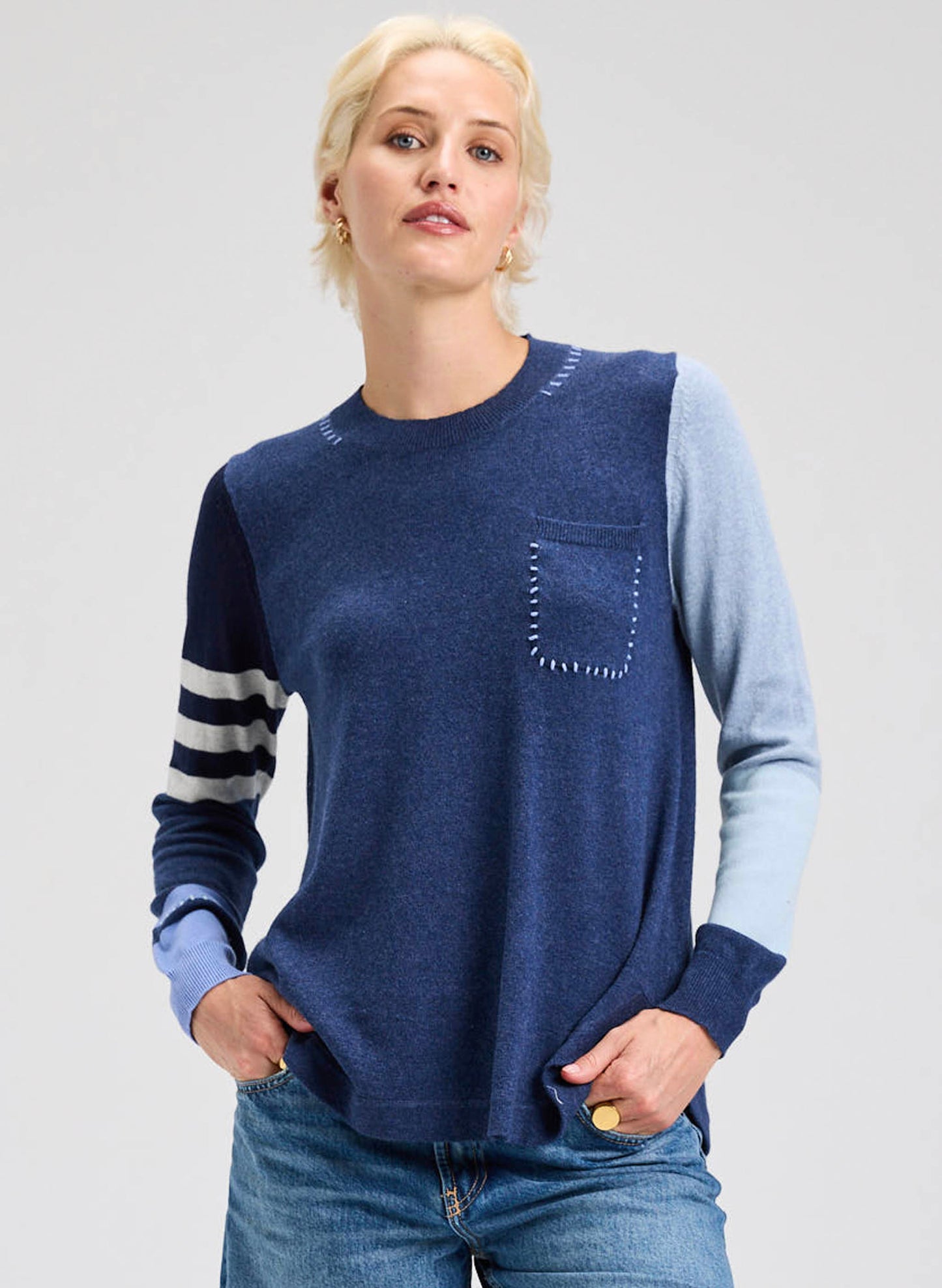 Zaket & Plover Zaket & Plover - Spliced Sweater - Denim available at The Good Life Boutique