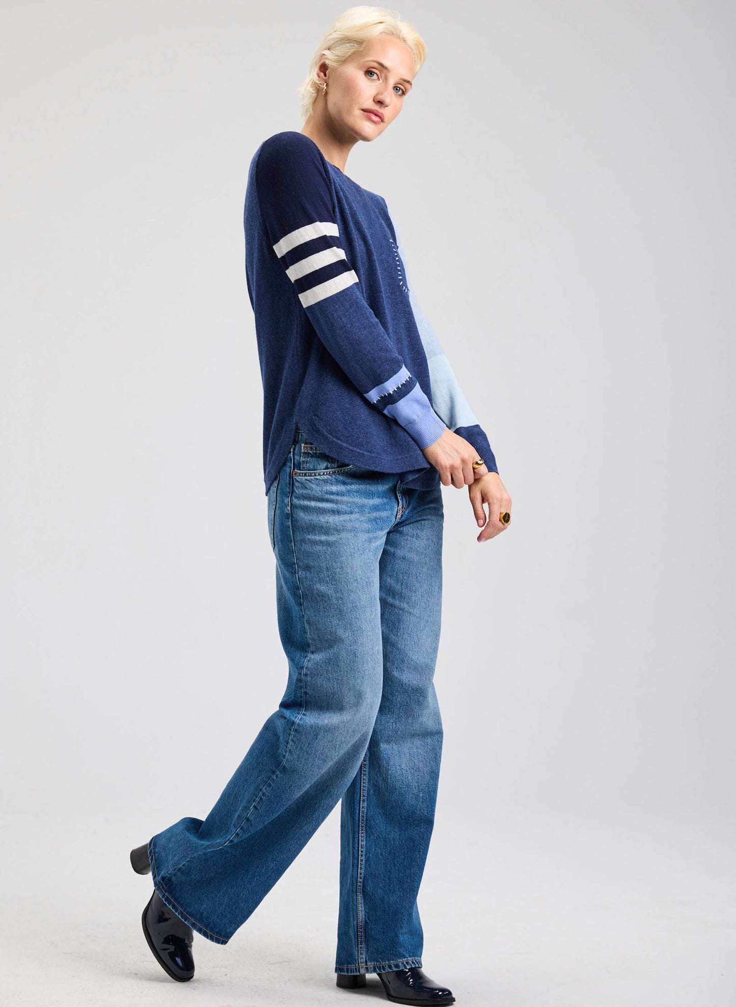 Zaket & Plover Zaket & Plover - Spliced Sweater - Denim available at The Good Life Boutique