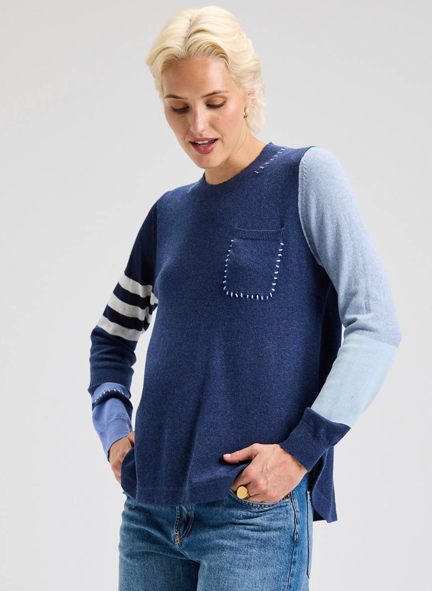 Zaket & Plover Zaket & Plover - Spliced Sweater - Denim available at The Good Life Boutique