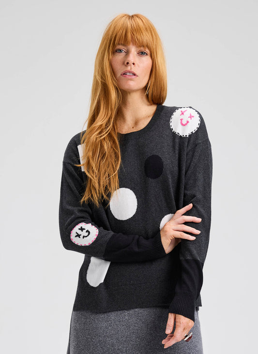 Zaket & Plover Zaket & Plover - Spots Intarsia Sweater - Charcoal available at The Good Life Boutique
