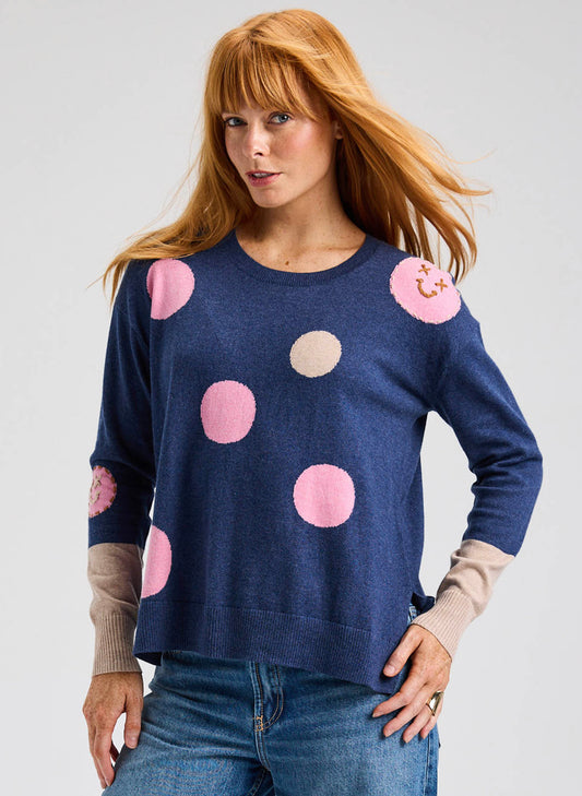 Zaket & Plover Zaket & Plover - Spots Intarsia Sweater - Denim available at The Good Life Boutique