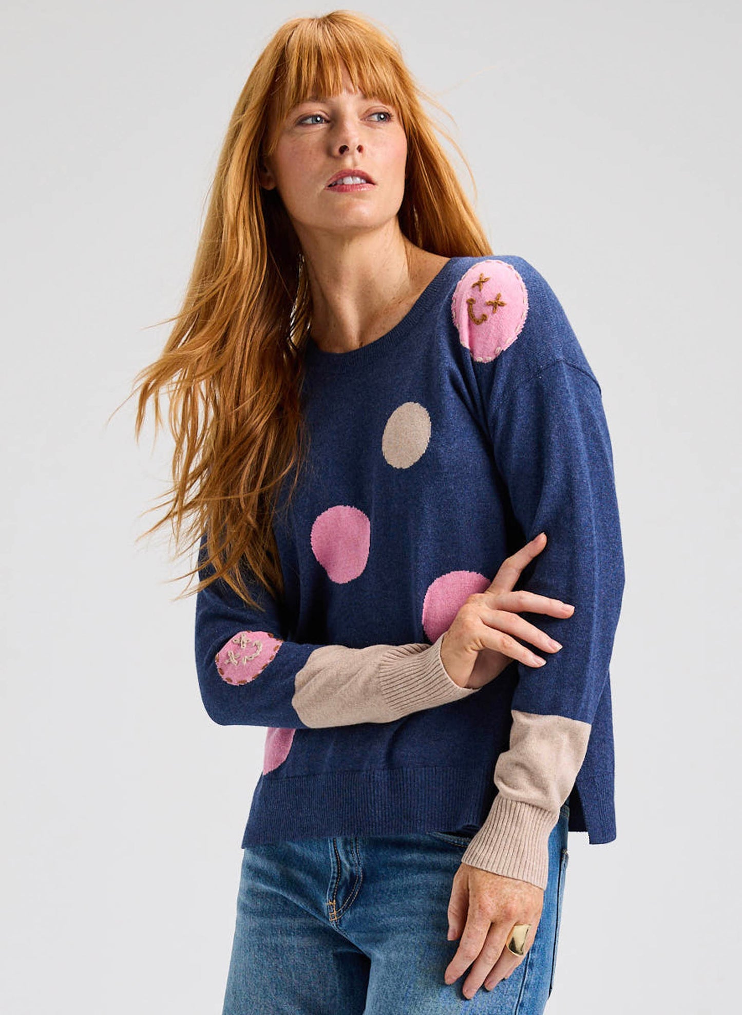 Zaket & Plover Zaket & Plover - Spots Intarsia Sweater - Denim available at The Good Life Boutique