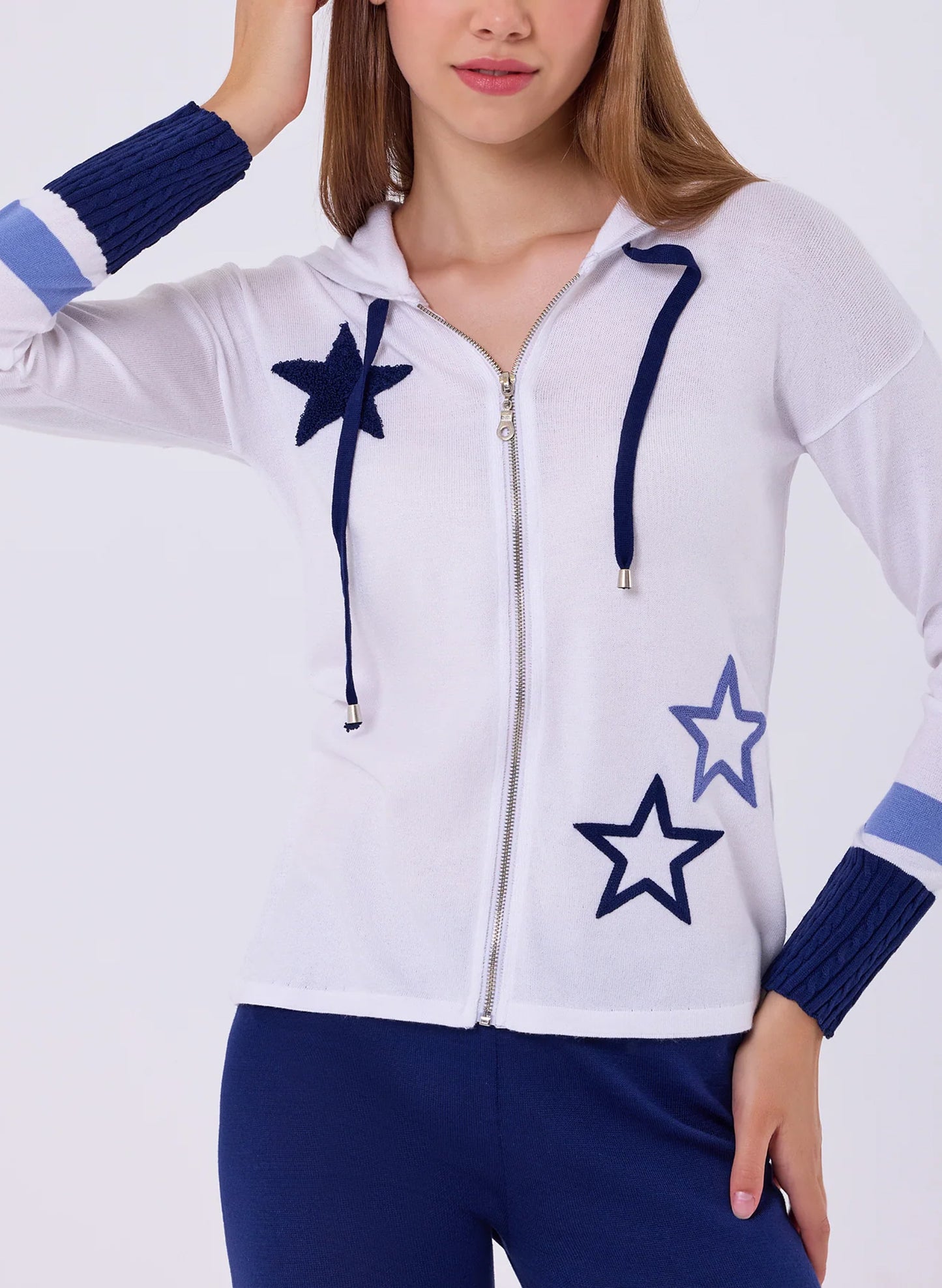 French Kyss Star Zip Up Hoodie - White available at The Good Life Boutique
