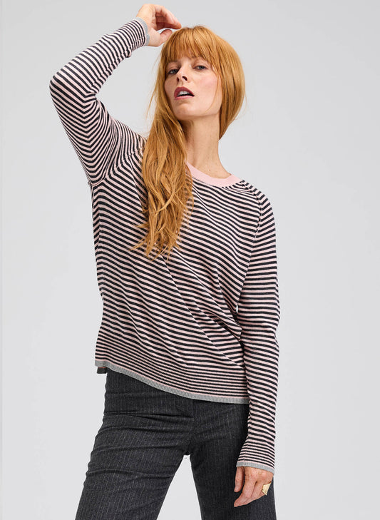 Zaket & Plover Zaket & Plover - Stripe Crew - Powder available at The Good Life Boutique