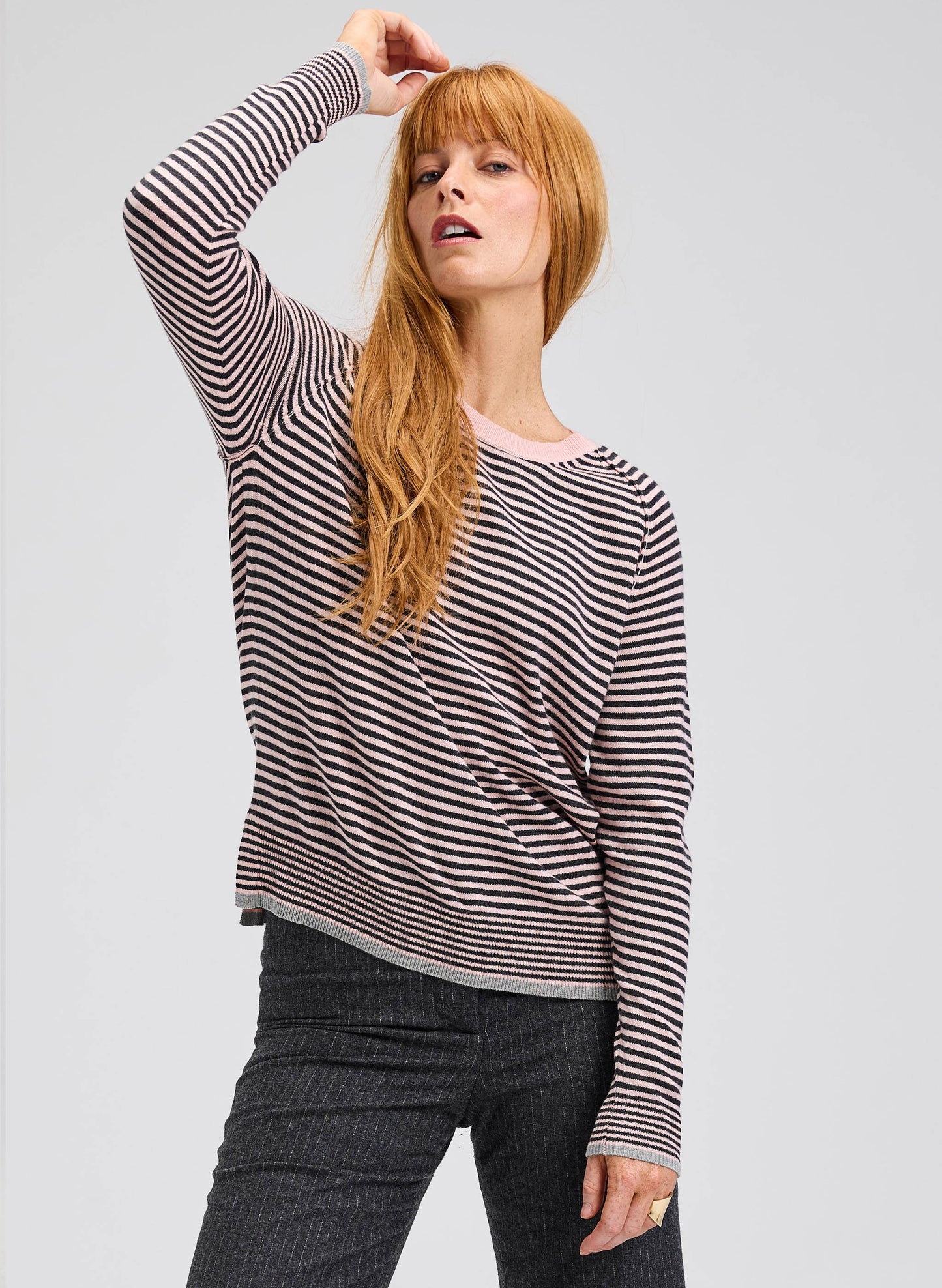 Zaket & Plover Zaket & Plover - Stripe Crew - Powder available at The Good Life Boutique