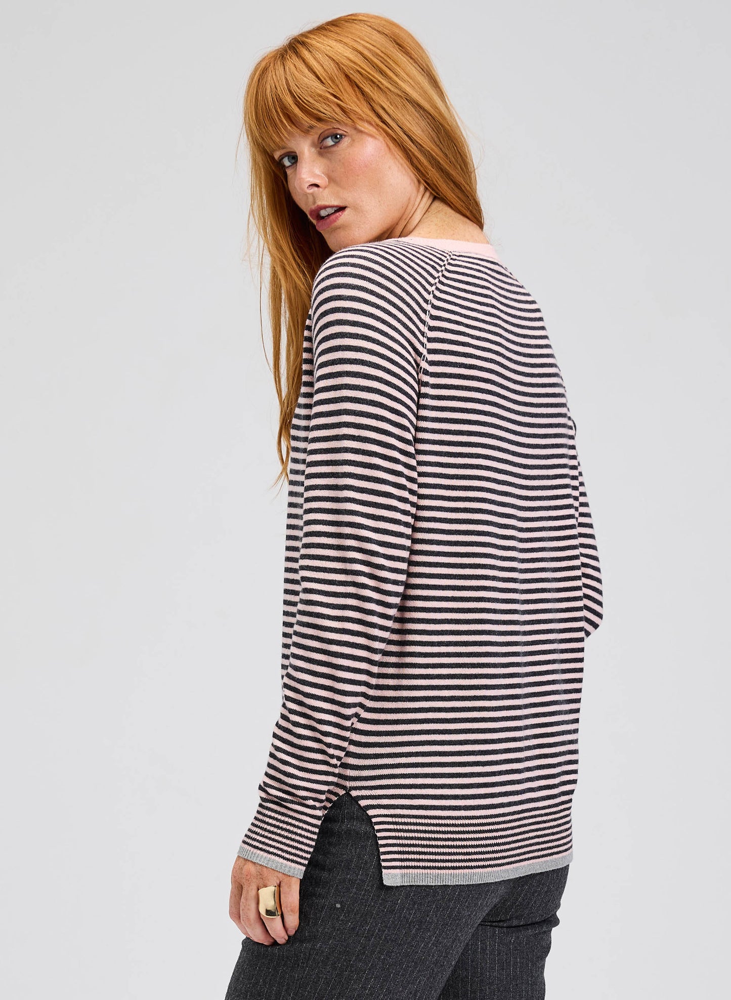 Zaket & Plover Zaket & Plover - Stripe Crew - Powder available at The Good Life Boutique