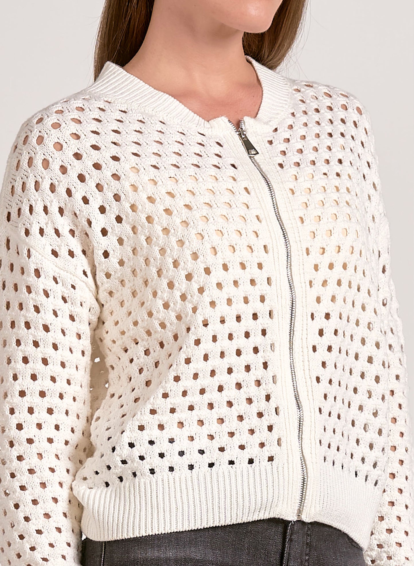 Elan Elan - 1 Sweater Cardigan Zip Up - White available at The Good Life Boutique