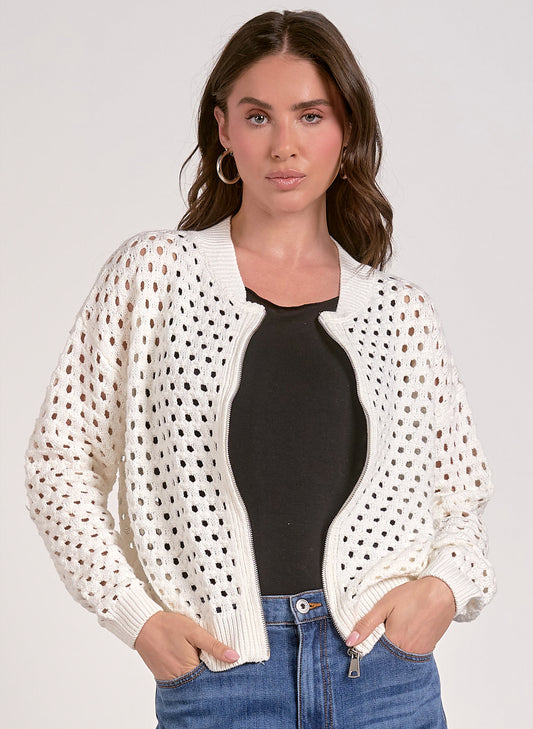 Elan Elan - 1 Sweater Cardigan Zip Up - White available at The Good Life Boutique