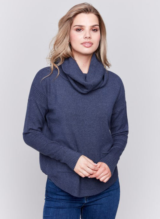 Charlie B Charlie B - Sweater With Removable Scarf - H-Denim available at The Good Life Boutique