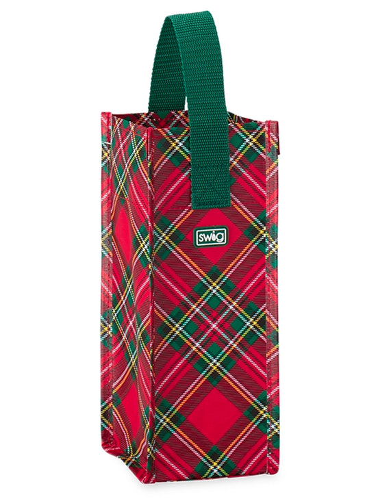 Swig - Christmas Plaid Reusable Gift Bag- (Wine)