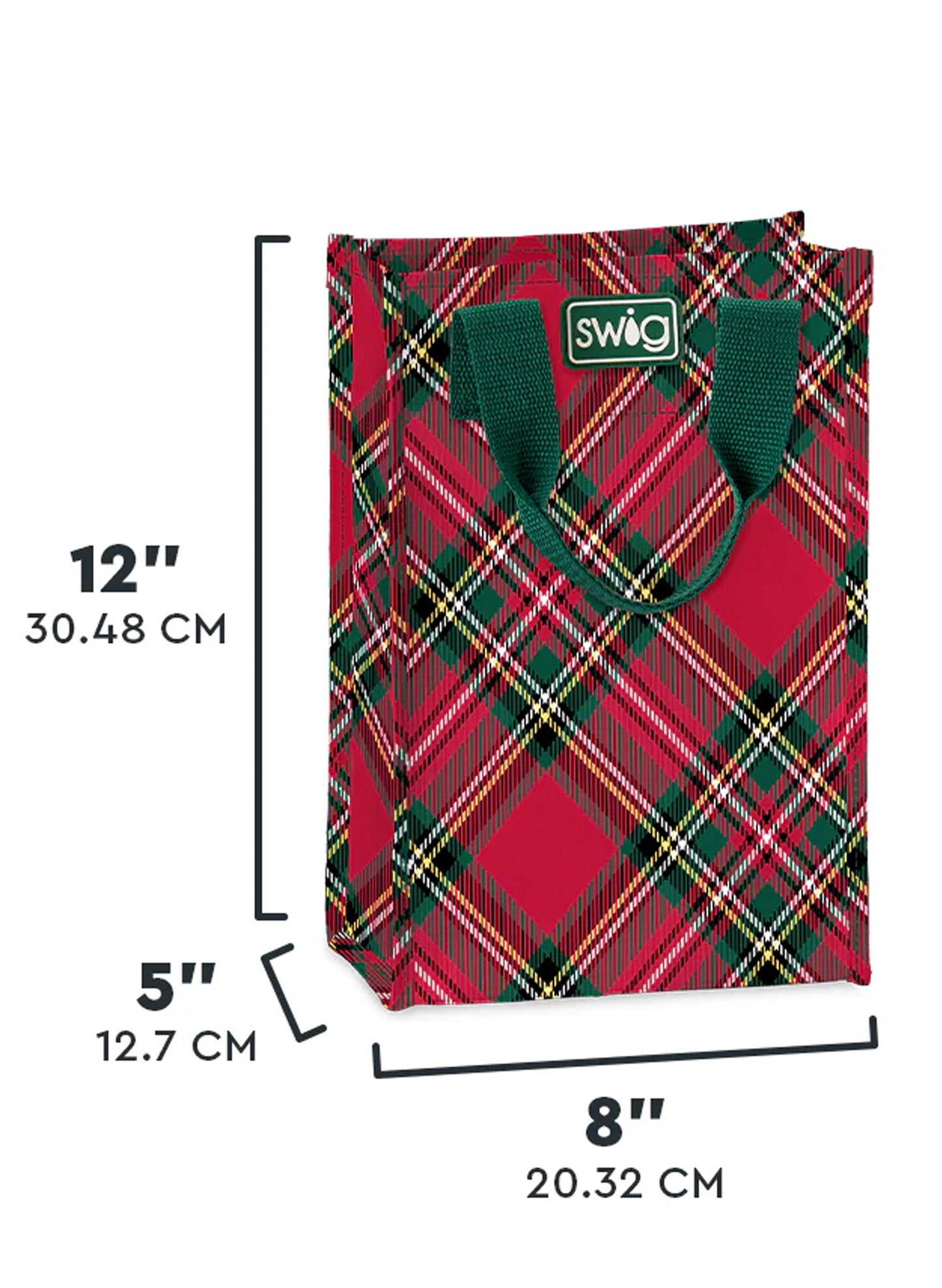 Swig - Christmas Plaid Reusable Gift Bag- (Tall)