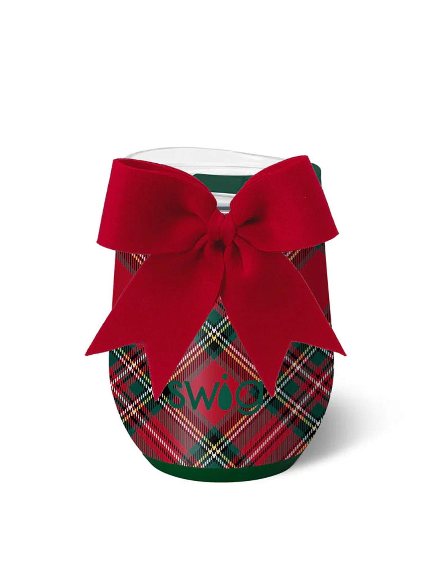 Swig Life Swig - Christmas Plaid Stemless Wine Cup 12oz available at The Good Life Boutique