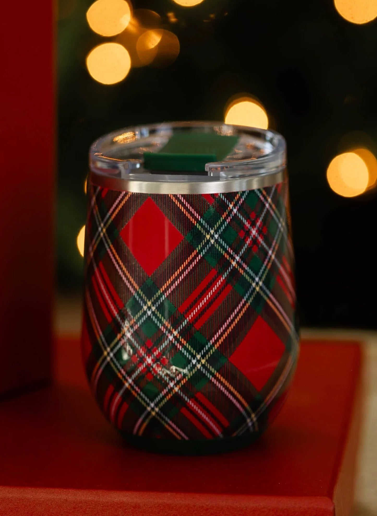 Swig Life Swig - Christmas Plaid Stemless Wine Cup 12oz available at The Good Life Boutique