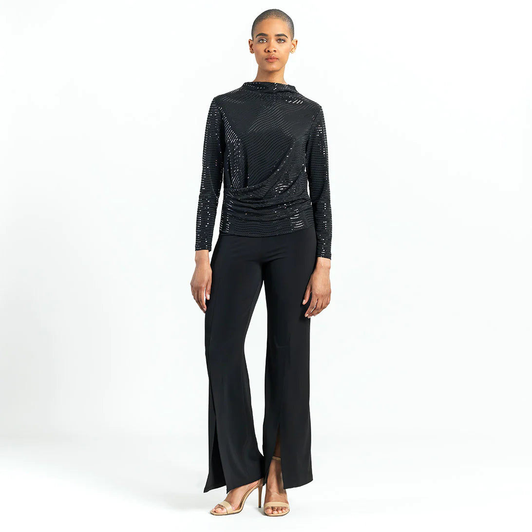 Clara Sunwoo - Shimmer Knit Drape Neck Top W/Side Ruching - Black – The  Good Life Boutique