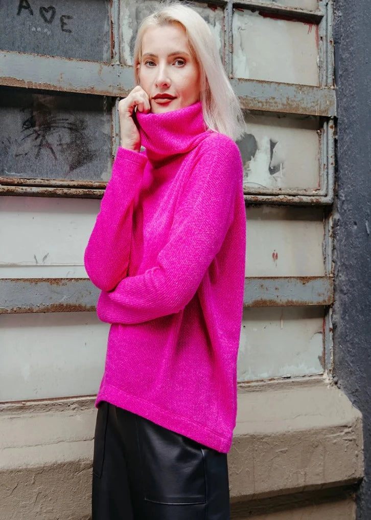 Clara Sunwoo Clara Sunwoo - Cozy Turtle Neck Sweater W/Tipped Hem - Hot Pink available at The Good Life Boutique