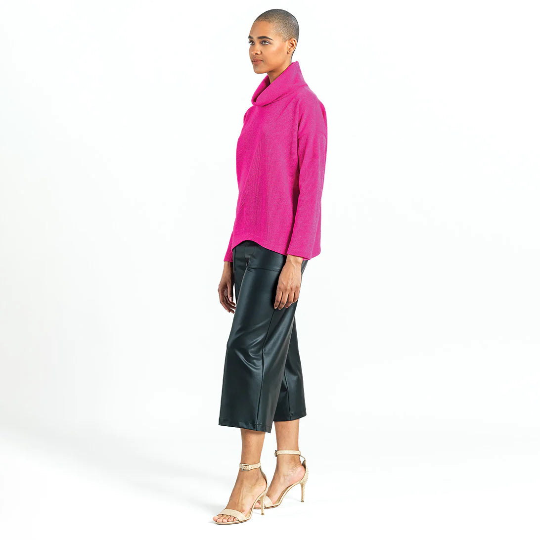 Clara Sun Woo Clara Sunwoo - Cozy Turtle Neck Sweater W/Tipped Hem - Hot Pink available at The Good Life Boutique